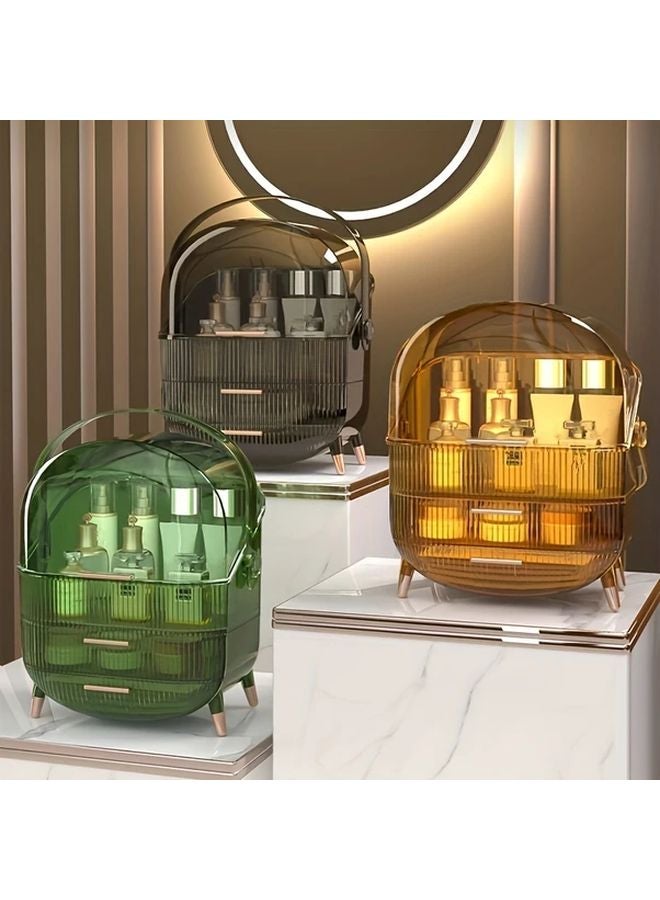 Golden Transparent Makeup Storage Box Vanity Organizer With Lid Bathroom Countertop Desk - Image 1